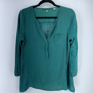 Knitted & Knotted Womens S Pullover Tunic Top Crochet Boho‎ Hippie Peasant Green